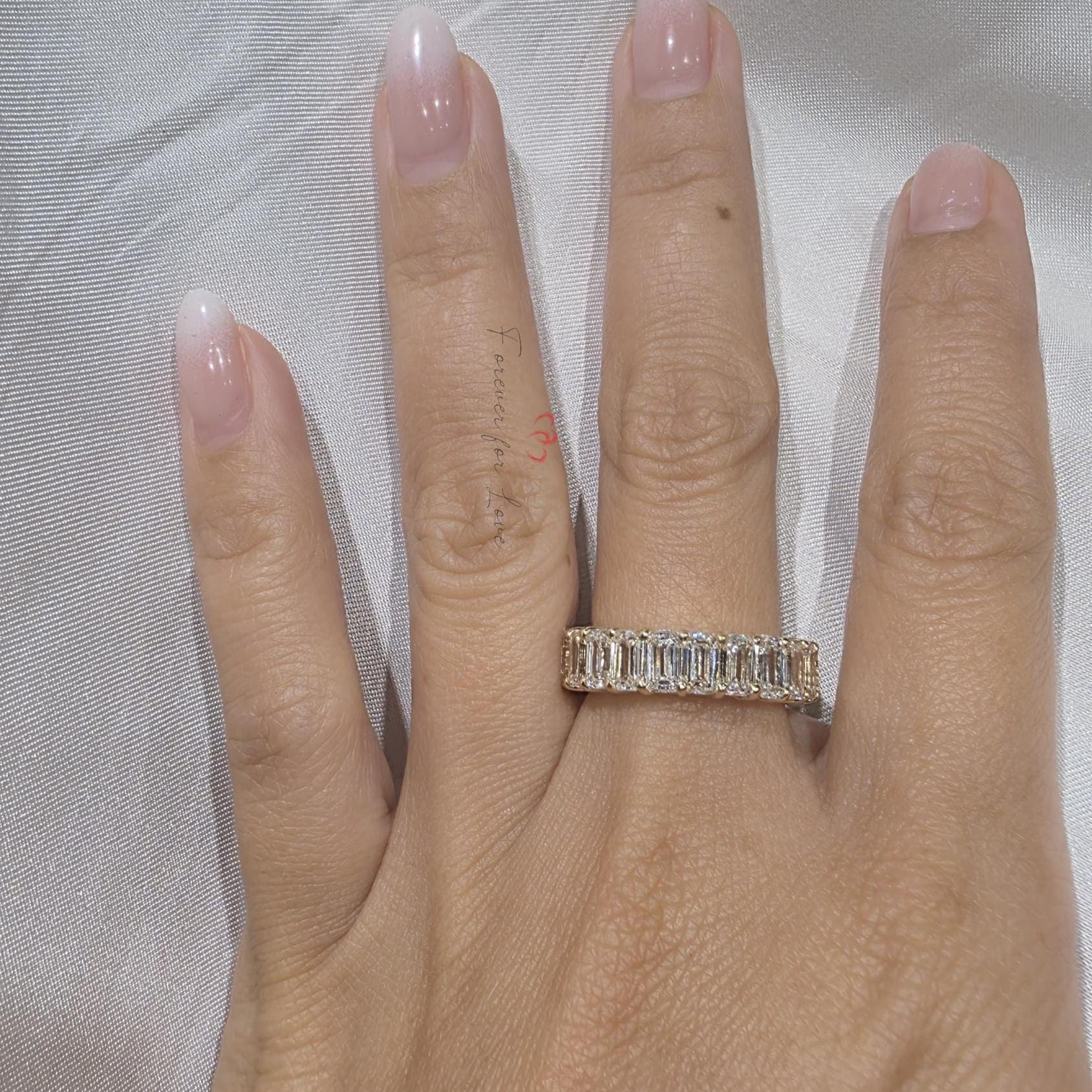 4 TCW Emerald cut Diamond wedding band Emerald cut Half eternity band Solid Yellow gold wedding band bridal ring Stacking Promise ring.