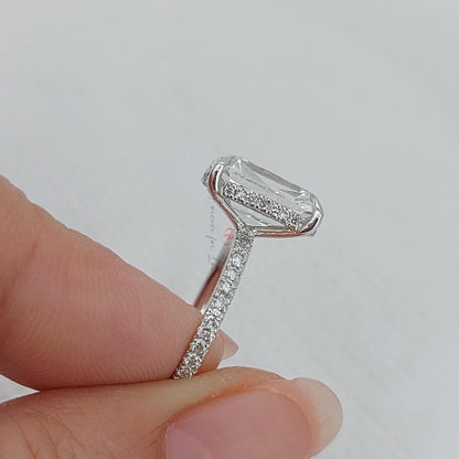 4 Ct IGI Certified Old Mine Lab Diamond Hidden Halo Engagement Ring