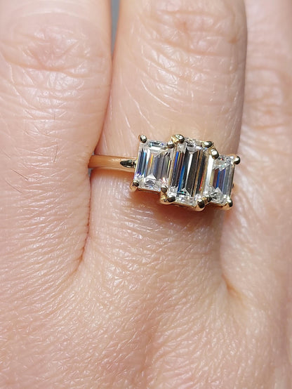 Baguette Diamond, Moissanite Three Stone Ring