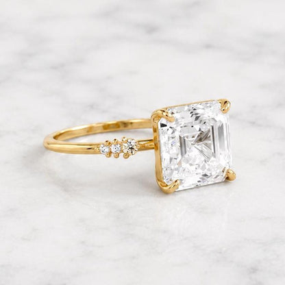 4.1 carat E color VVS2 Clarity IGI CERTIFIED Asscher Cut Lab Grown Diamond Engagement Ring, 14k Yellow Gold, Anniversary Gift for her