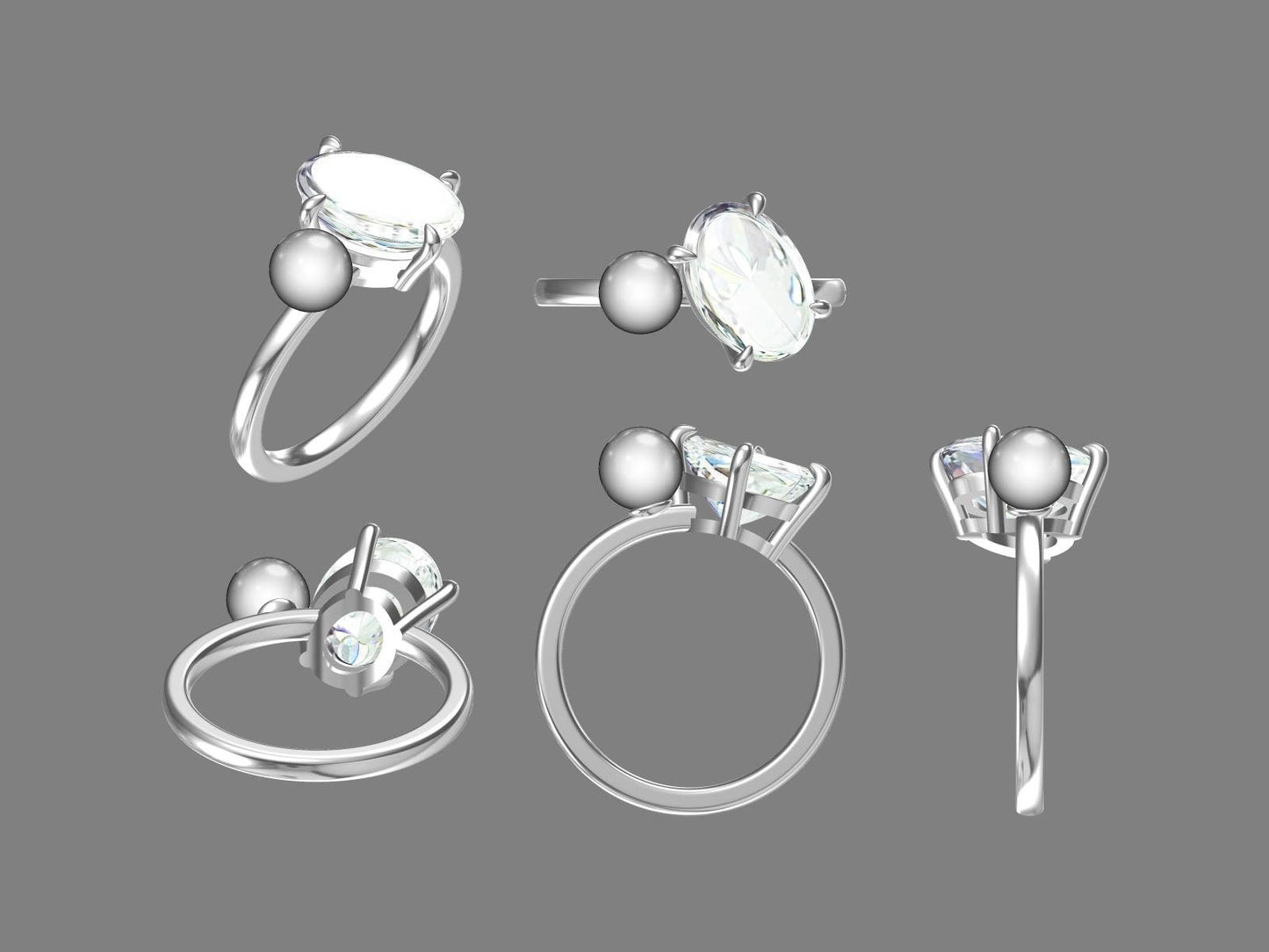 2.5 Ct Oval Moissanite & Pearl Engagement Ring Oval cut 1Ct Moissanite Brilliant Cut engagement ring in 935 Argentium Silver — custom handcrafted by Forever For Love