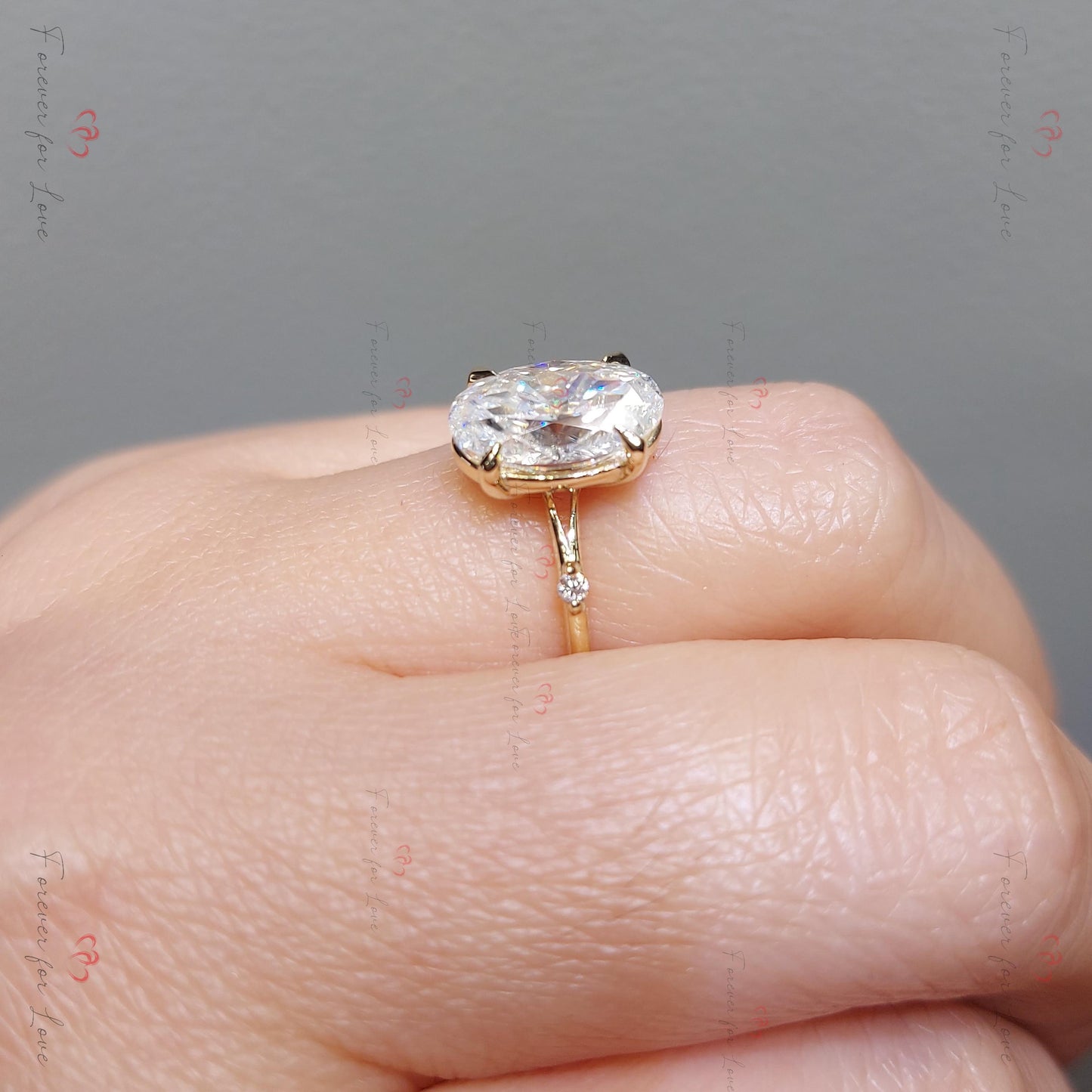 4 Ct Oval Hidden Halo VVS Moissanite & Diamond Ring Oval cut 1Ct Moissanite Brilliant Cut engagement ring in 935 Argentium Silver — custom handcrafted by Forever For Love