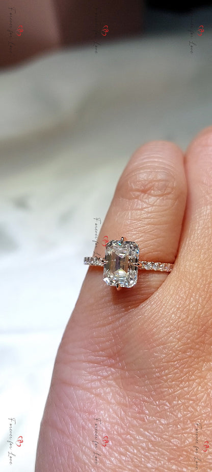 1.5 Ct Emerald Diamond, Moissanite, Emerald Solitaire Engagement Ring