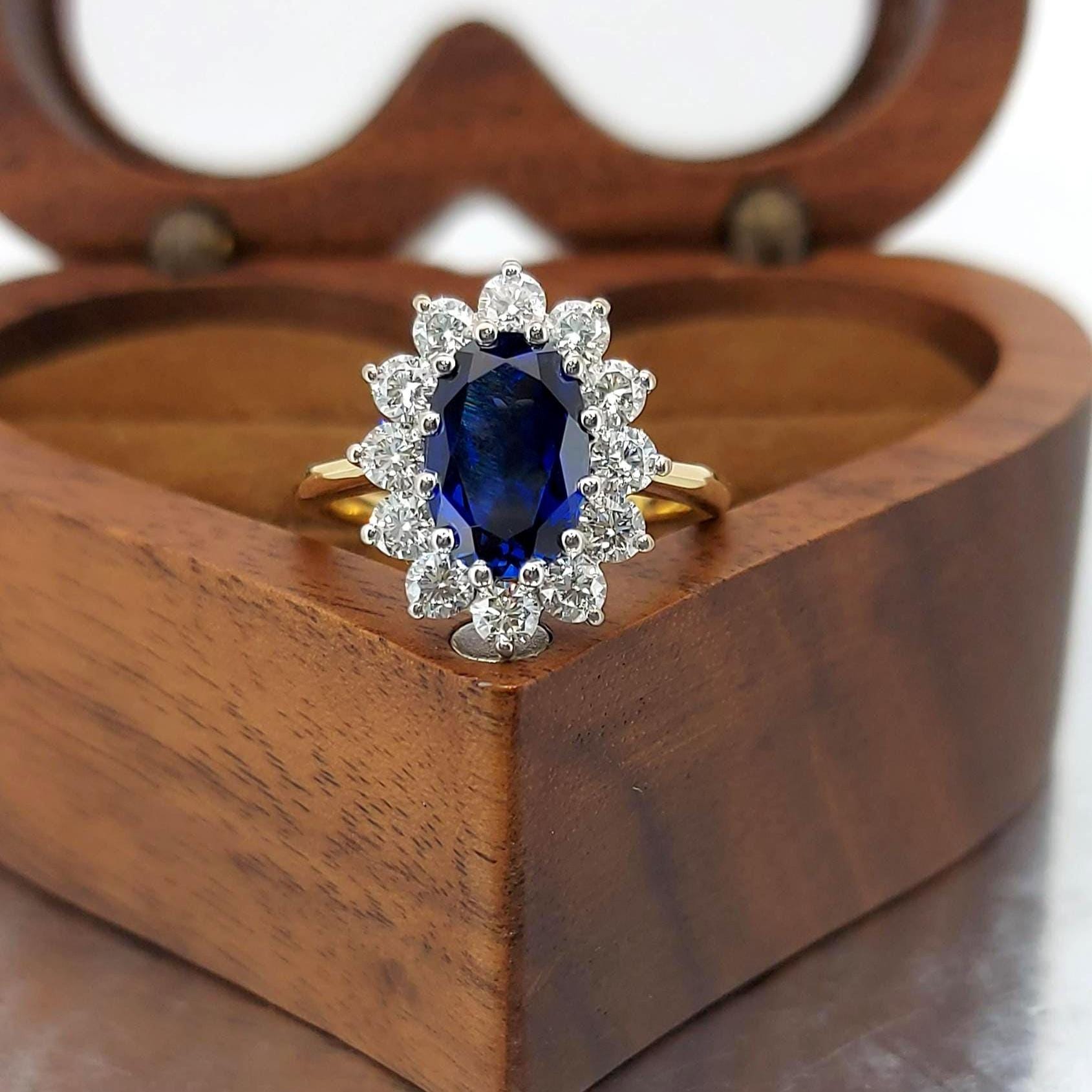 8 Ct Oval Blue Natural Diamond, Sapphire Engagement Ring