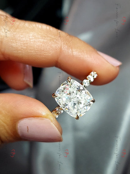 Cushion Cut Moissanite Engagement Ring, 4 ct Moissanite Ring Pave Diamond Ring, Engagement Ring Proposal Promise ring for her.