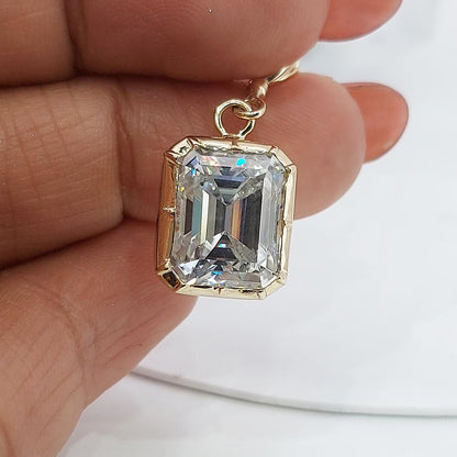 Emerald Moissanite Necklace, 14k Yellow Gold, Dainty Minimalist Pear Pendant, Real Diamond Womens Necklace, Special Gift For Her.