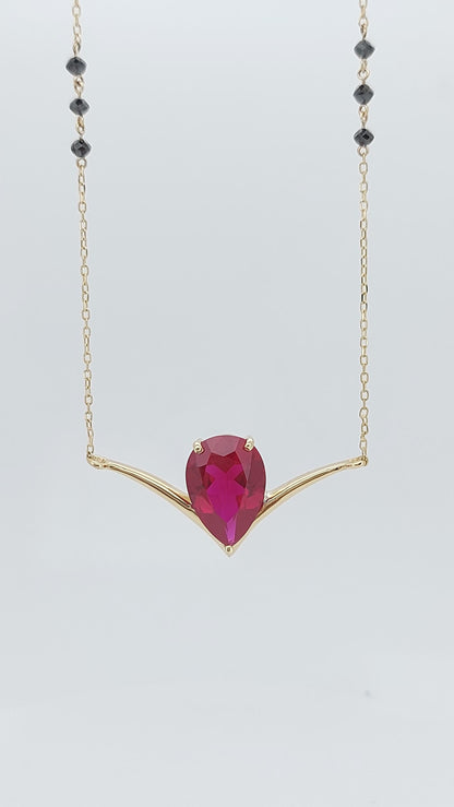Mangalsutra de perles rubis et noires, Collier chaîne en or, Bijoux perlés faits main, Collier de mariage Véritable collier rubis, cadeau pour elle.