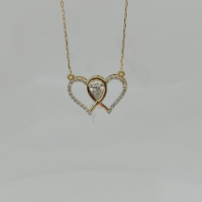 Collier double cœur en diamant, or blanc 14 carats, pendentif cœur délicat et minimaliste, collier pour femme en diamant véritable, cadeau de Saint-Valentin pour elle.