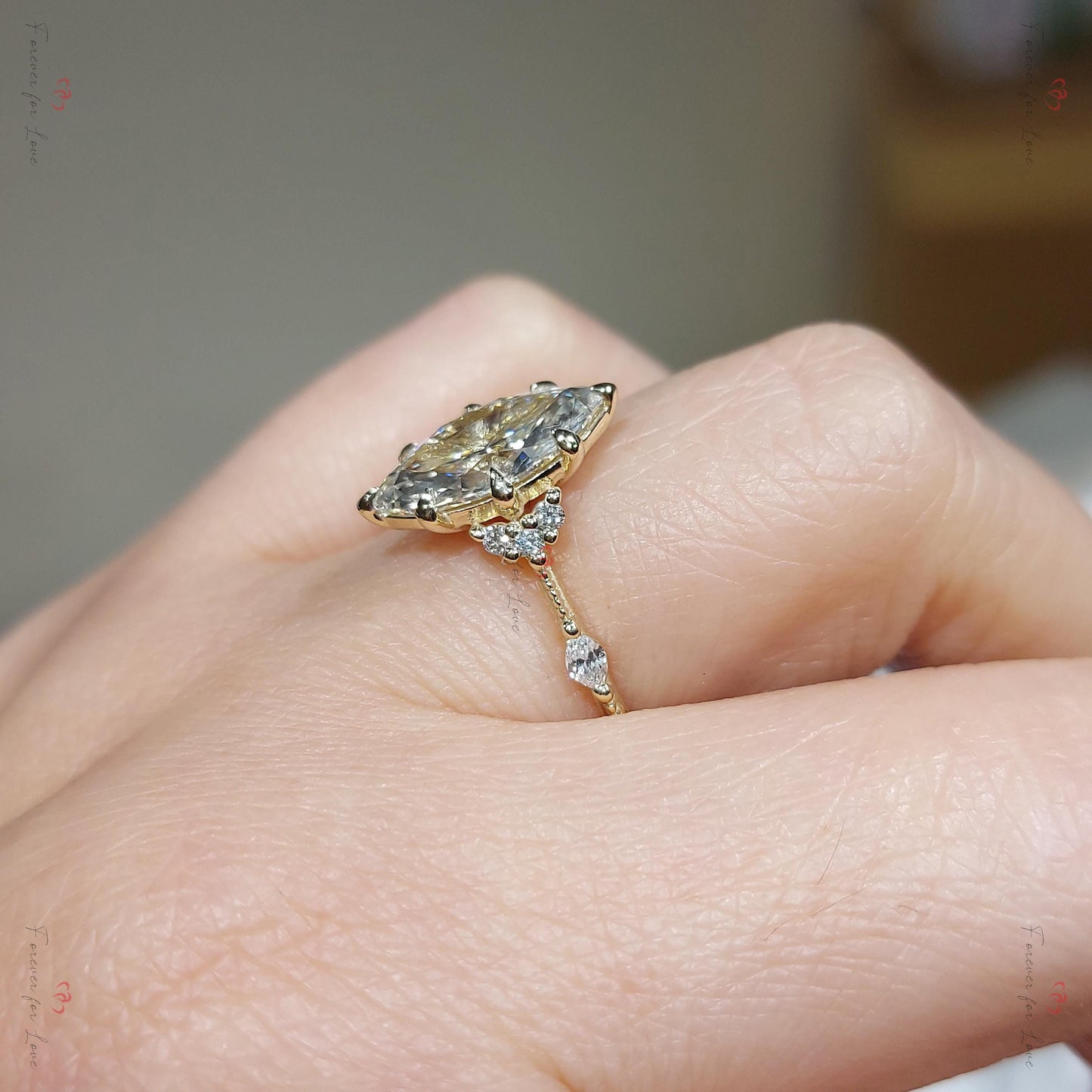 Vintage Style Inspired Engagement Ring,  2.0 Carat F ,VS1  Marquise Cut Lab Grown Diamond Ring, Knife Edge Wedding Anniversary Gift.