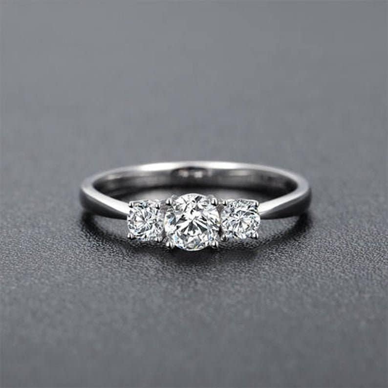 Round Diamond Three Stone Engagement Ring