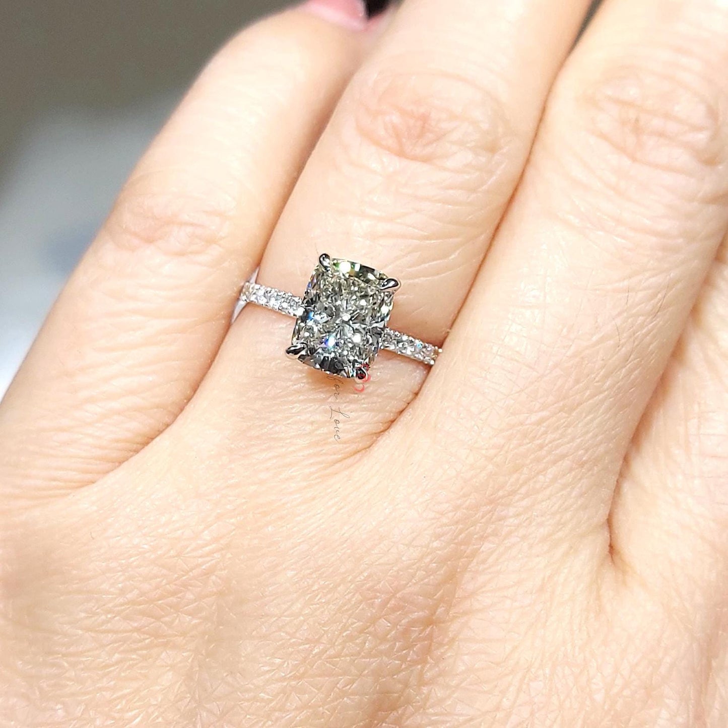 2 Ct IGI Certified Cushion Lab Diamond Engagement Ring Cushion cut 1Ct Moissanite Brilliant Cut engagement ring in 935 Argentium Silver — custom handcrafted by Forever For Love