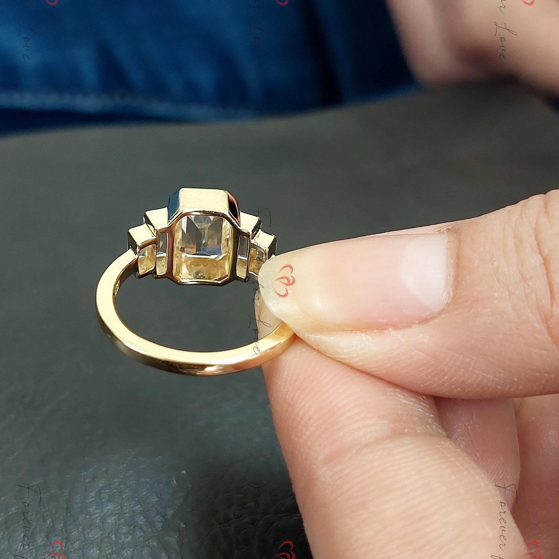 Baguette Natural Diamond, Sapphire Three Stone Engagement Ring