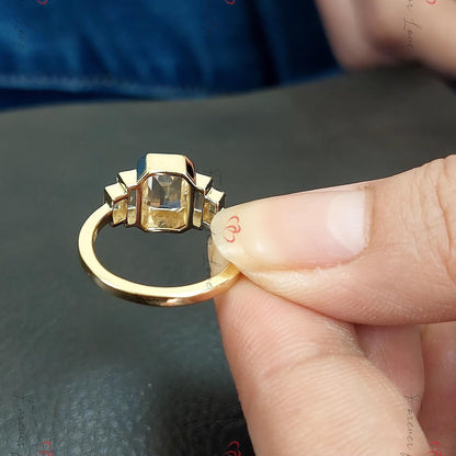 Baguette Natural Diamond, Sapphire Three Stone Engagement Ring