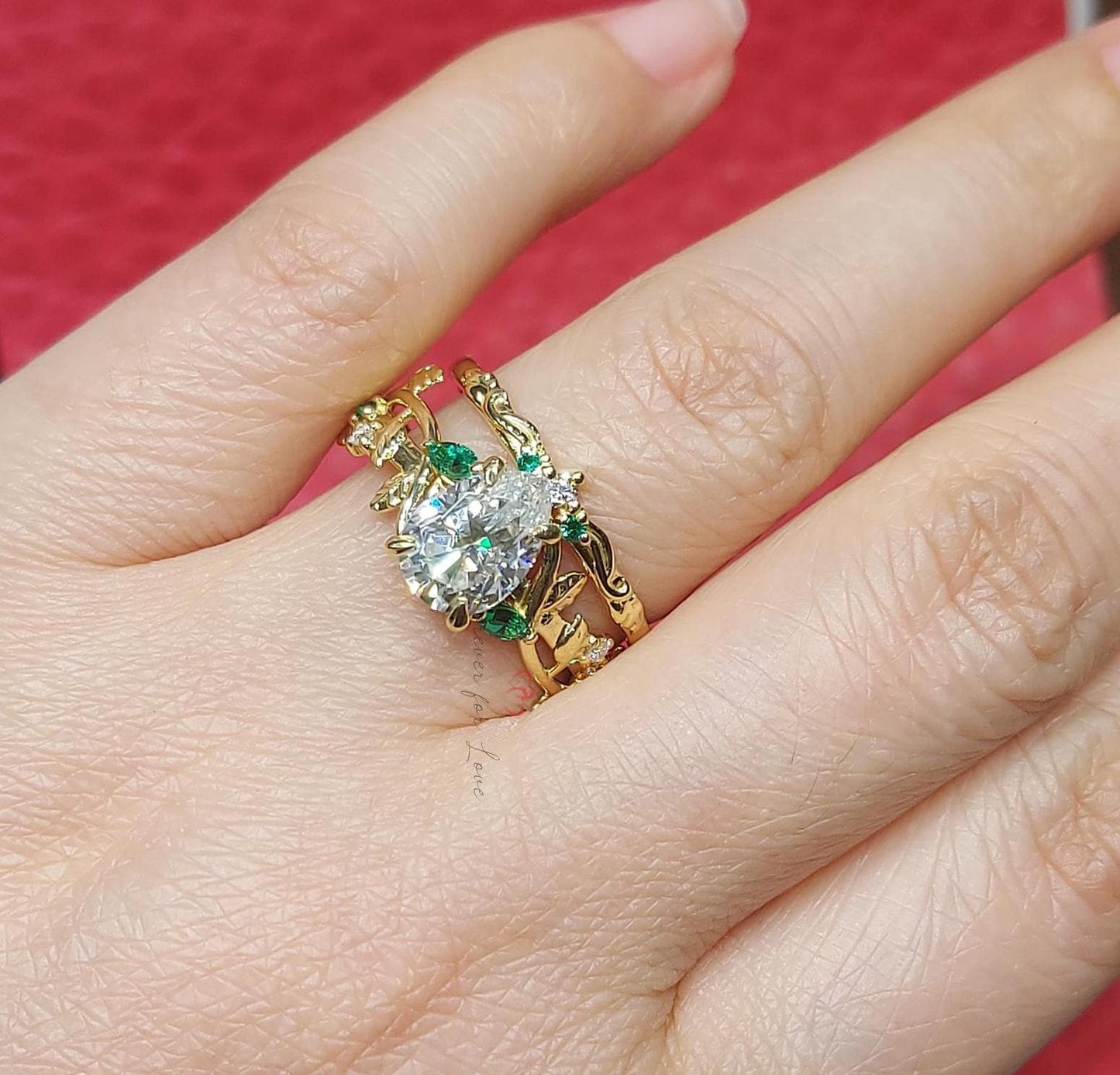 2 Ct IGI Certified Pear Lab Diamond Wedding Ring Pear cut Moissanite Brilliant Cut engagement ring in 935 Argentium Silver — custom handcrafted by Forever For Love
