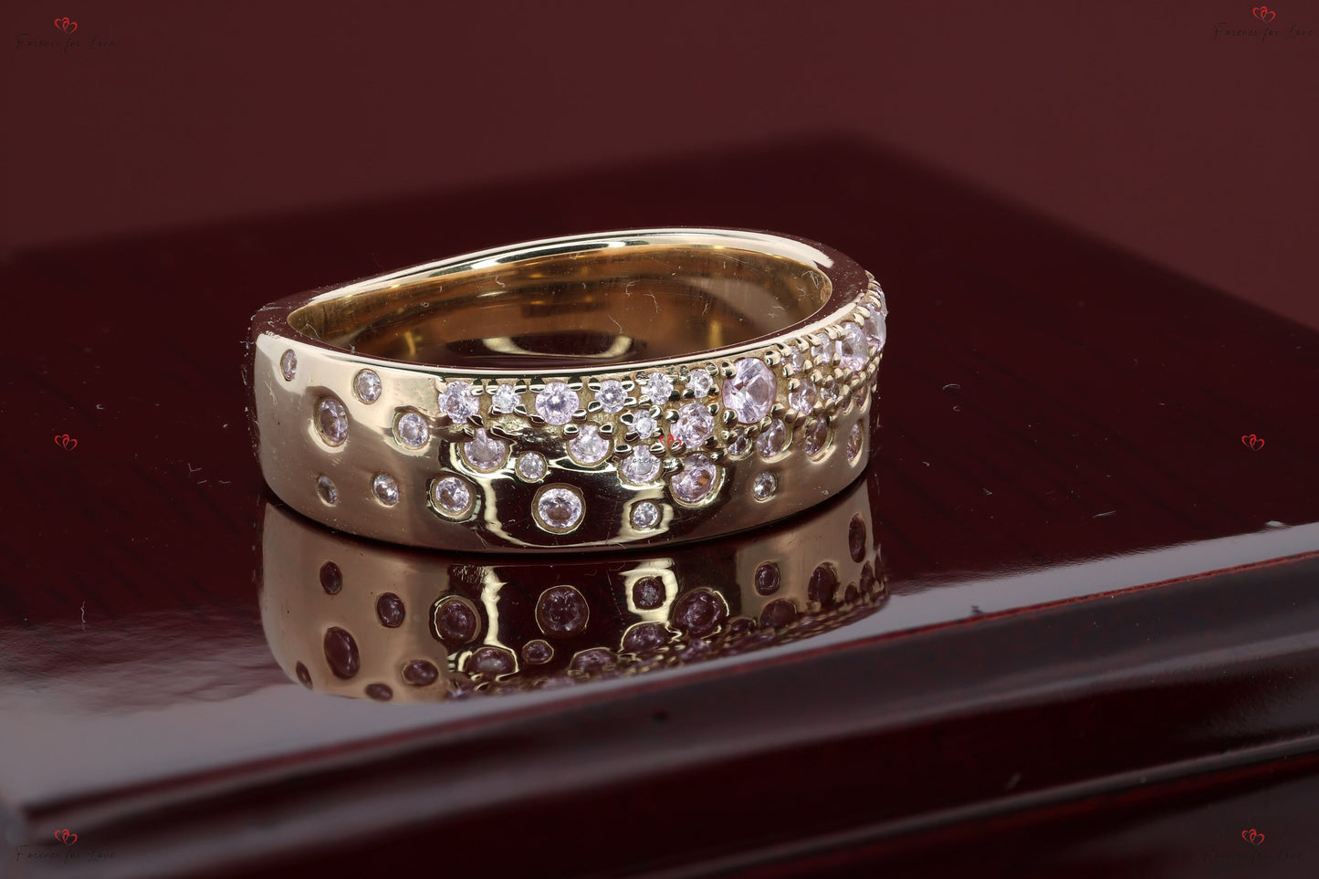 Round Pink Diamond Wedding Ring Round cut Moissanite engagement ring in Gold or Platinum — custom handcrafted by Forever For Love