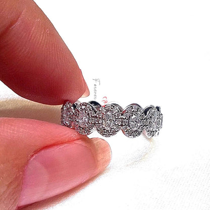 Halo Oval Diamond Wedding Eternity Band, 3*2mm Each Full Eternity 14K Gold Lab Grown Band / Oval Diamond Anniversary Band For Women.