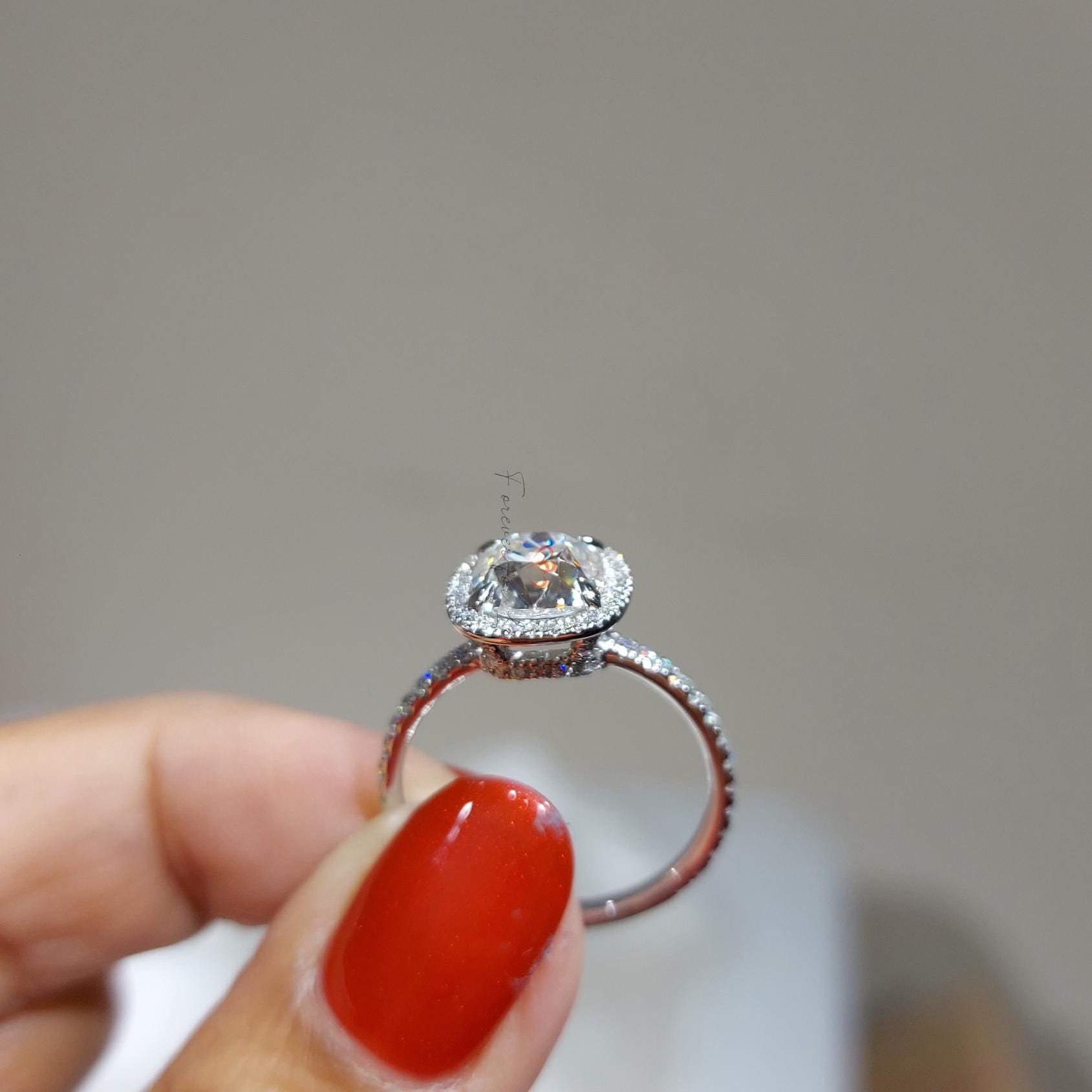 Cushion Moissanite Halo Engagement Ring