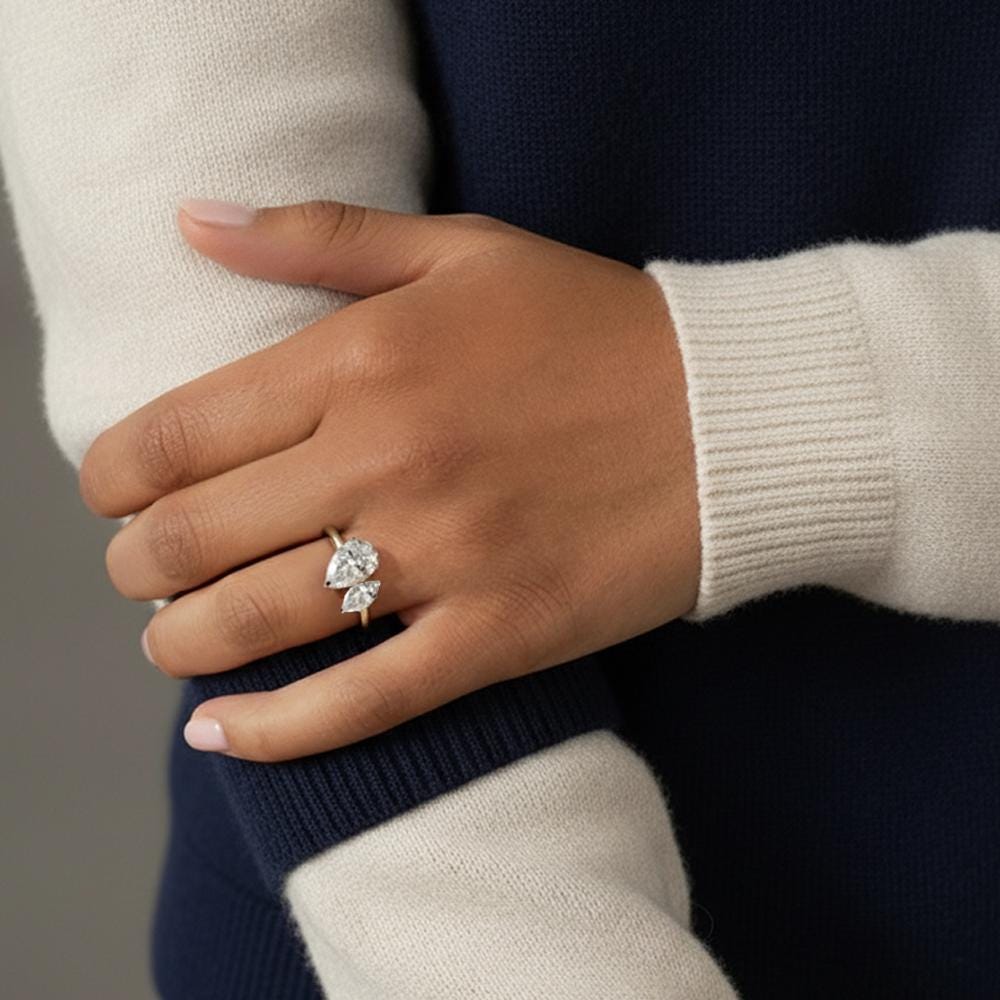 Pear Lab Diamond Engagement Ring Pear cut Moissanite engagement ring in Gold or Platinum — custom handcrafted by Forever For Love