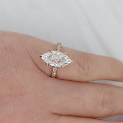 2 Ct Marquise Diamond, Moissanite Engagement Ring