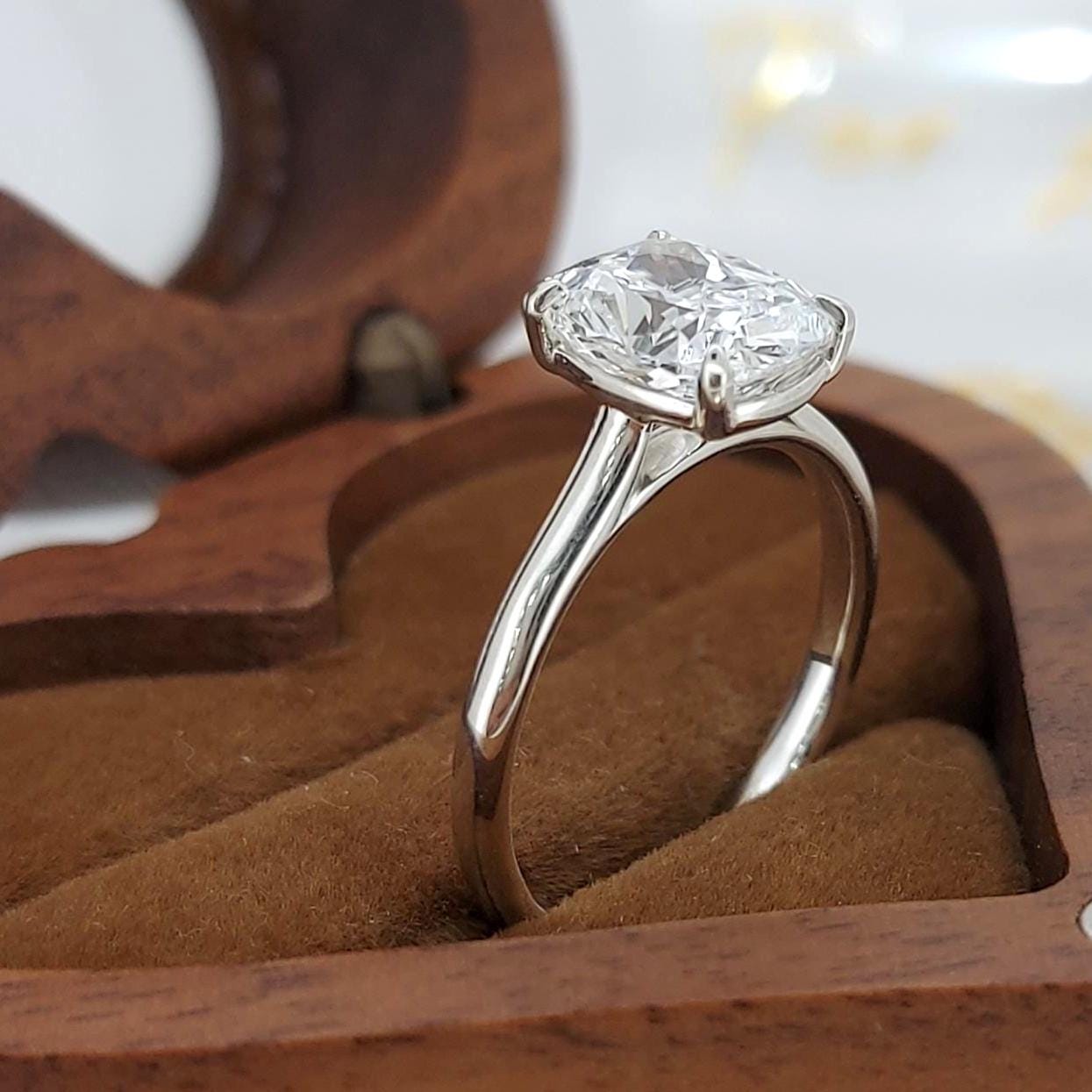 IGI Certified Cushion Lab Diamond Solitaire Engagement Ring Cushion cut 1Ct Moissanite Brilliant Cut engagement ring in 935 Argentium Silver — custom handcrafted by Forever For Love