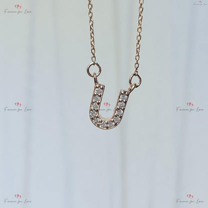 Anfangskette, 14k Gelbgold, zierlicher minimalistischer Diamantanhänger, Echte Diamantbuchstaben Damenkette, Geburtstagsgeschenk für sie.