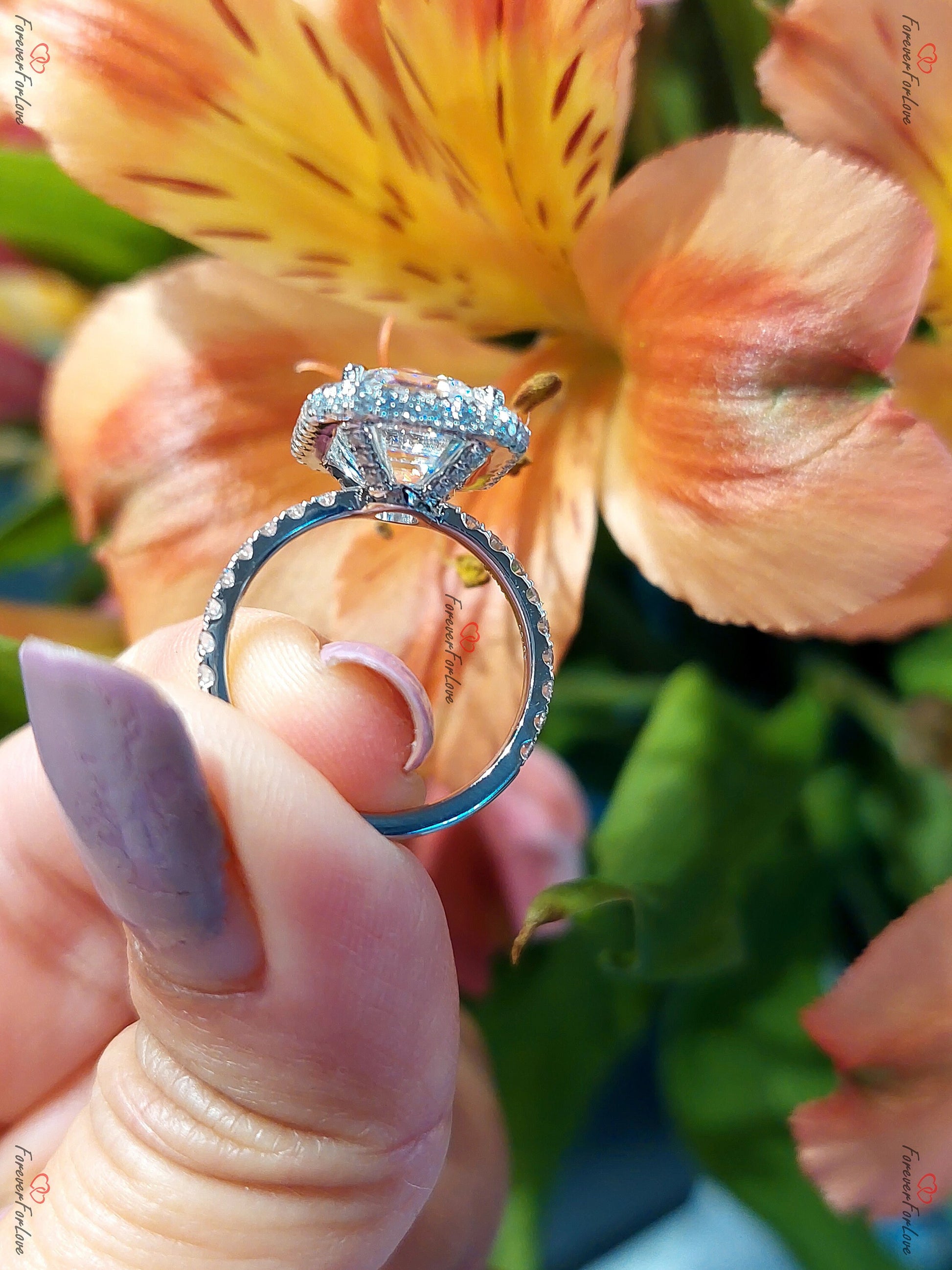 Emerald Cut Double Halo Moissanite Engagement Ring, 4 ct Ring,Pave Diamond Ring, Modern Engagement Anniversary Promise Ring.