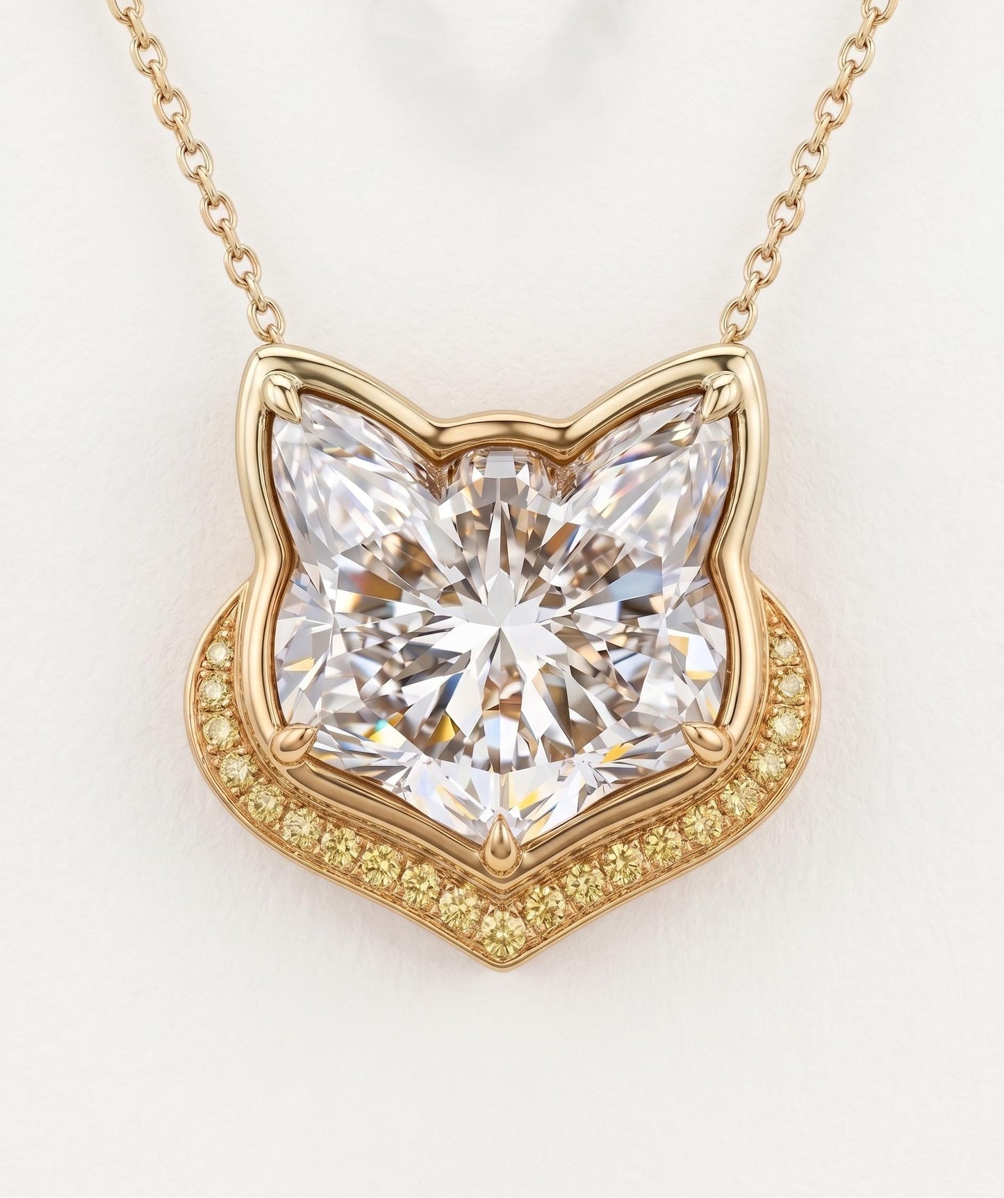 1 Karat Katzen-Diamant-Halskette, 14k Gelbgold, zierlicher, minimalistischer Katzenanhänger, gelbe Pavé-Edelsteine, Damenhalskette, besonderes Geschenk für sie. Moissanite engagement ring in Gold or Platinum — custom handcrafted by Forever For Love