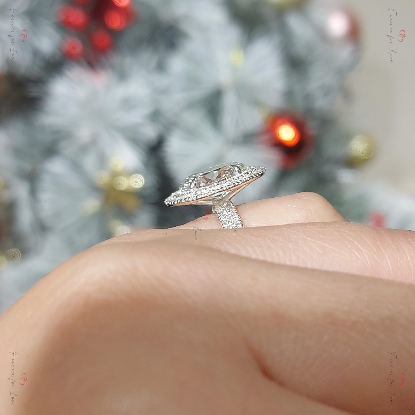 IGI Certified Oval Lab Diamond Halo Engagement Ring Oval cut 1Ct Moissanite Brilliant Cut engagement ring in 935 Argentium Silver — custom handcrafted by Forever For Love