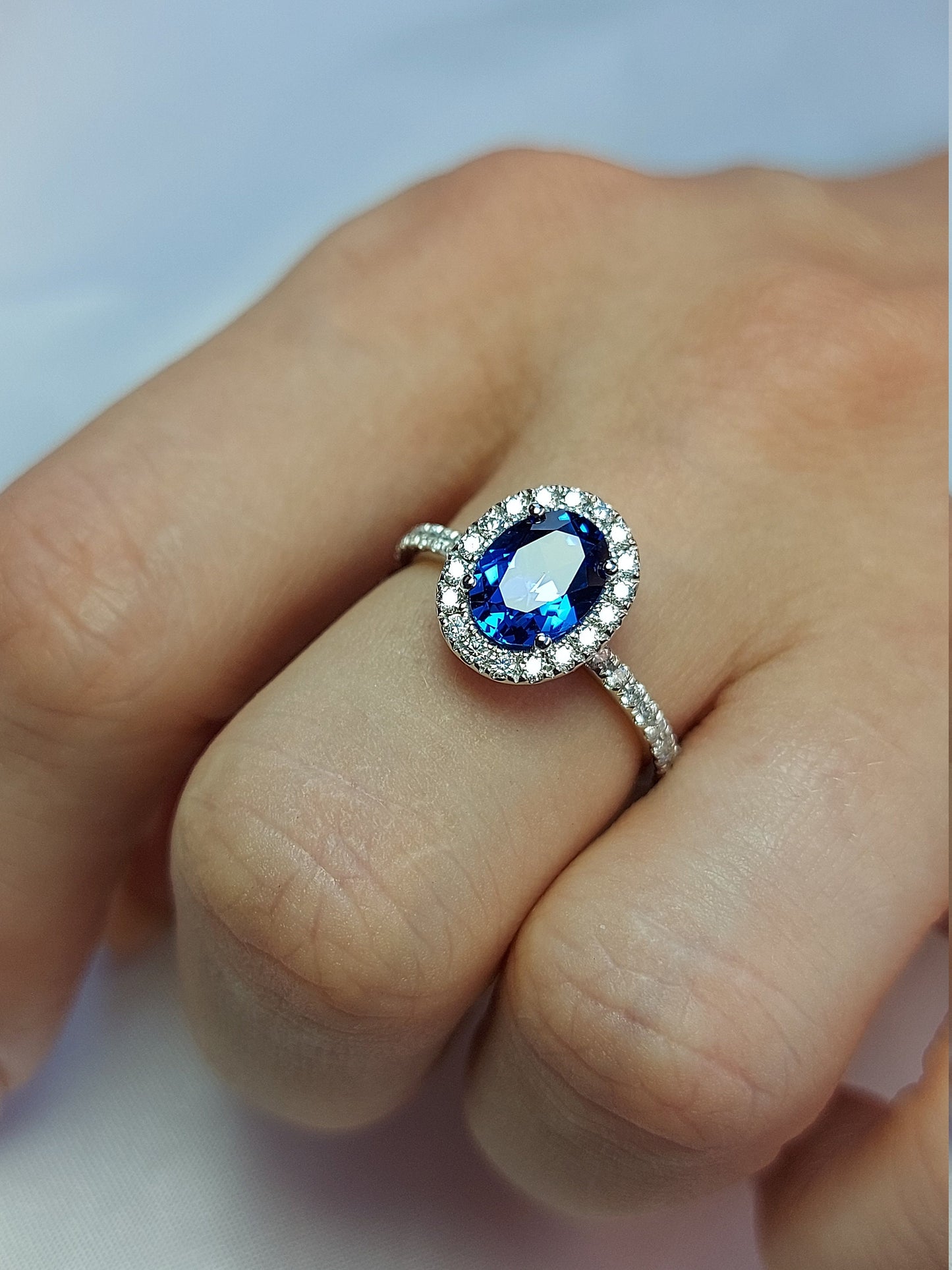 2 Ct Oval Natural Sapphire Engagement Ring Oval cut 1Ct Natural Sapphire engagement ring in 935 Argentium Silver — custom handcrafted by Forever For Love