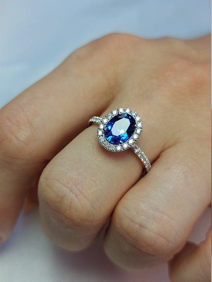 2 Ct Oval Blue Diamond, Sapphire Engagement Ring