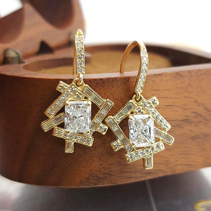 1.5 TCW Radiant-, Baguette- und Runddiamant-Ohrhänger, Labor-Diamant-Hakenohrringe, Diamant-Ohrringe für Frauen und Mädchen, Perfektes Geschenk