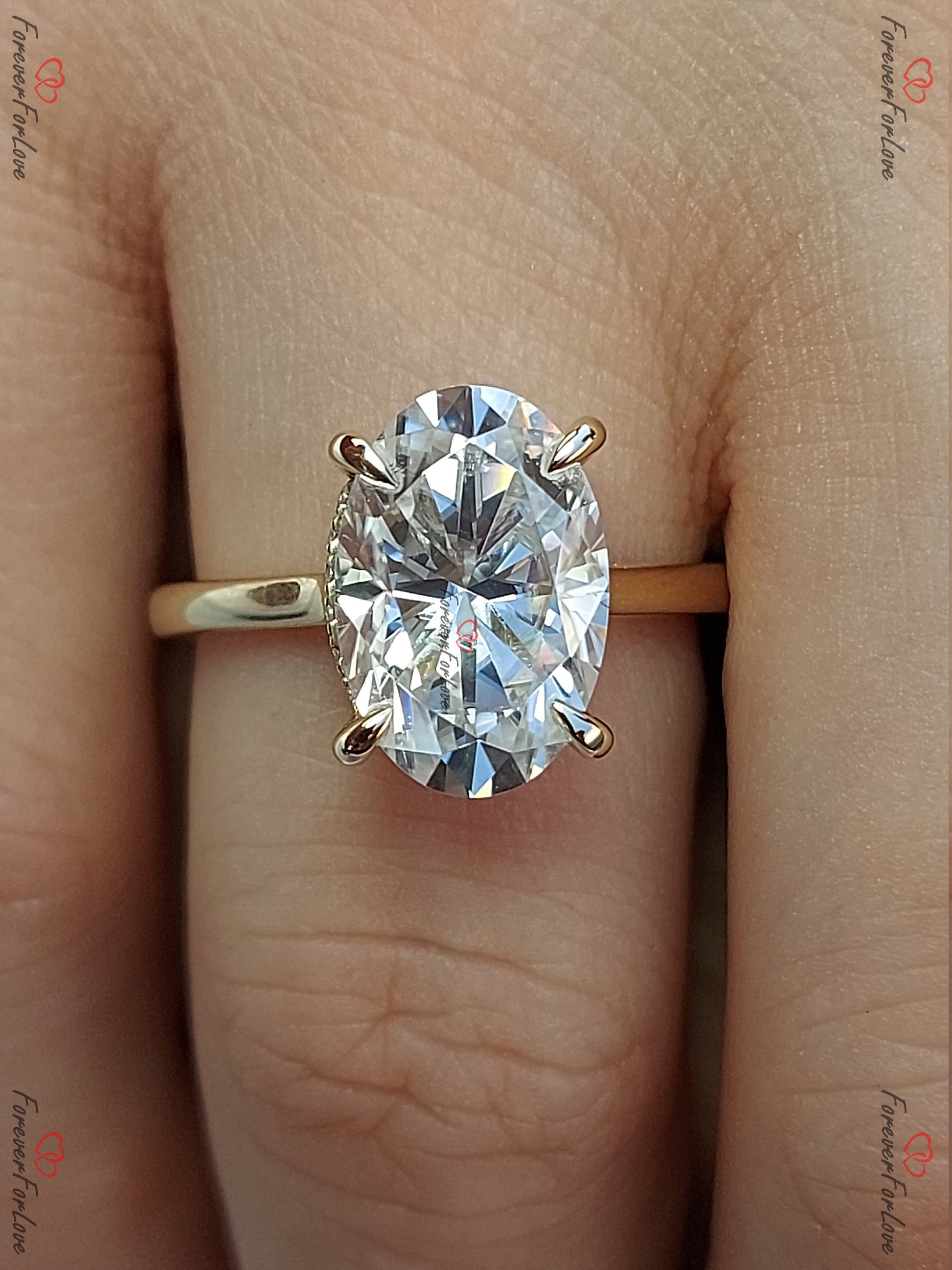 4 Ct Oval Diamond, Moissanite Hidden Halo Engagement Ring
