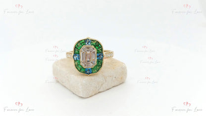 Emerald Diamond Solitaire Engagement Ring