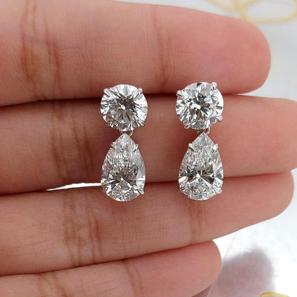 6 Karat Gesamtgewicht, Farbe E, Reinheit VVS2, IGI-zertifizierte Lab-Grown Diamant-Ohrringe mit Rund- und Tropfenschliff, 14 Karat Weißgold, perfektes Geschenk für sie.