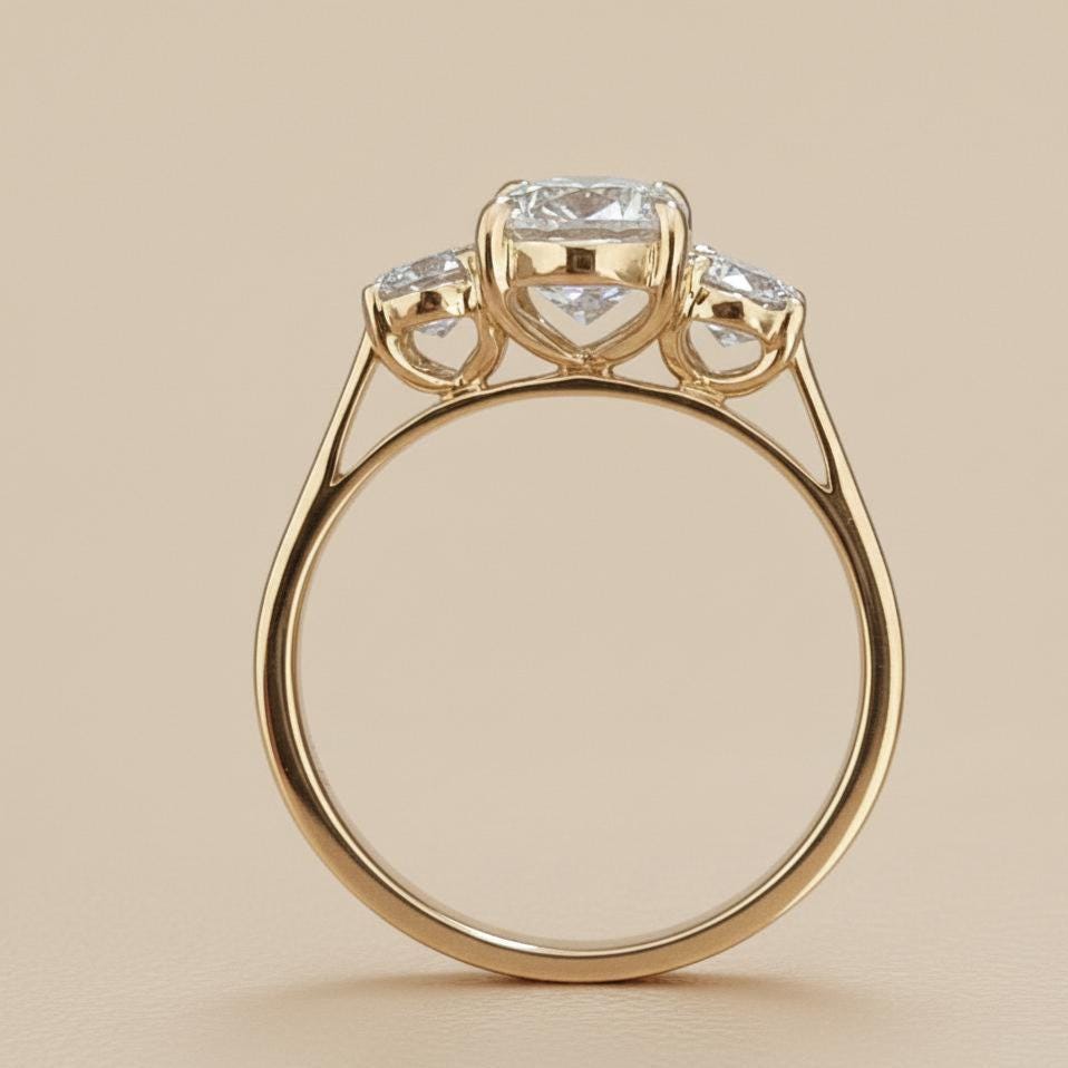 2 Ct IGI Certified Oval Lab Diamond Three Stone Engagement Ring