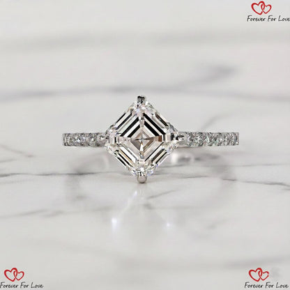 1.5 Ct IGI Certified Asscher Lab Diamond Hidden Halo Engagement Ring
