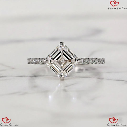 1.5 Ct IGI Certified Asscher Lab Diamond Hidden Halo Engagement Ring