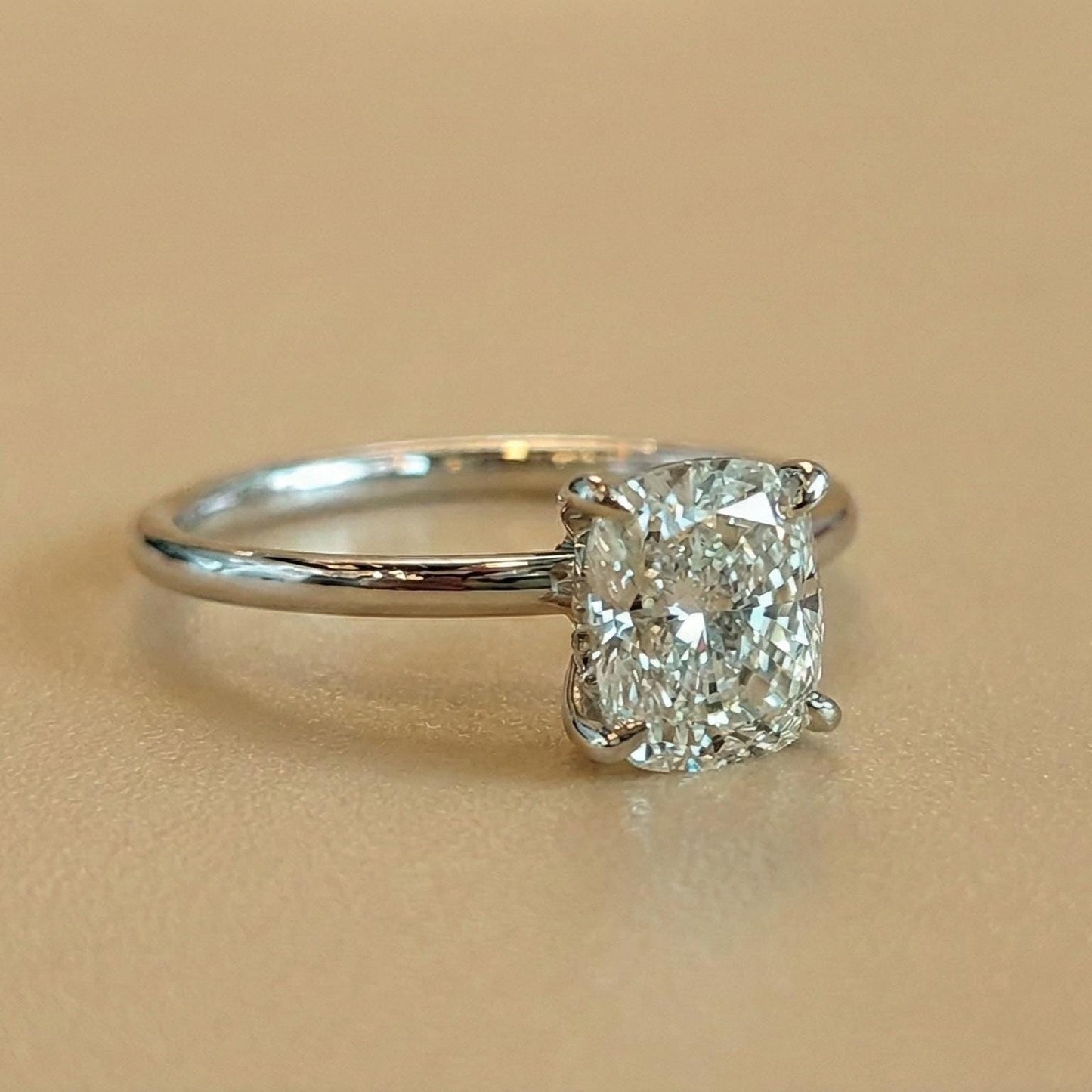 1.5 Ct IGI Certified Cushion Lab Diamond Hidden Halo Ring Cushion cut 1Ct Moissanite Brilliant Cut engagement ring in 935 Argentium Silver — custom handcrafted by Forever For Love