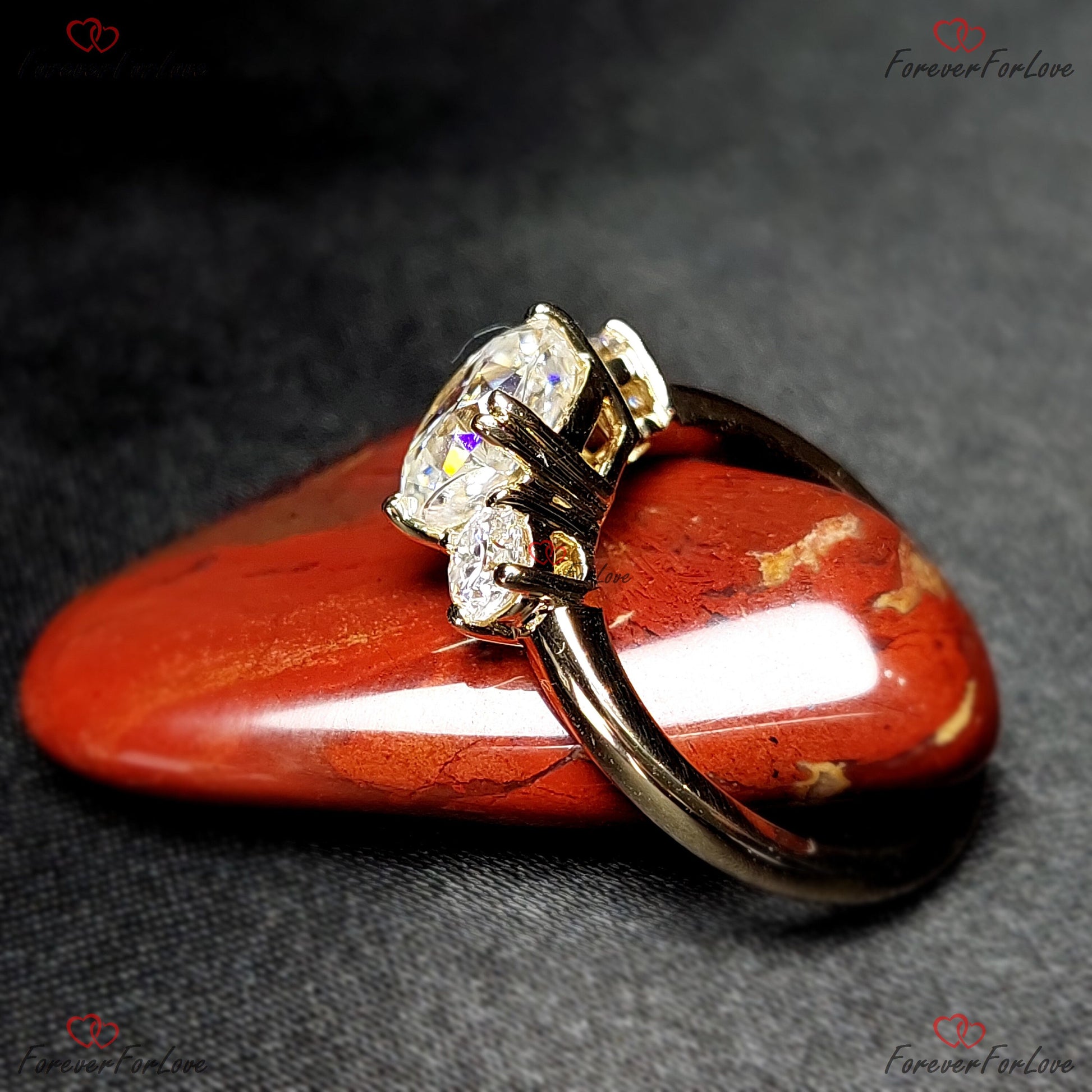 Cushion Moissanite Three Stone Engagement Ring