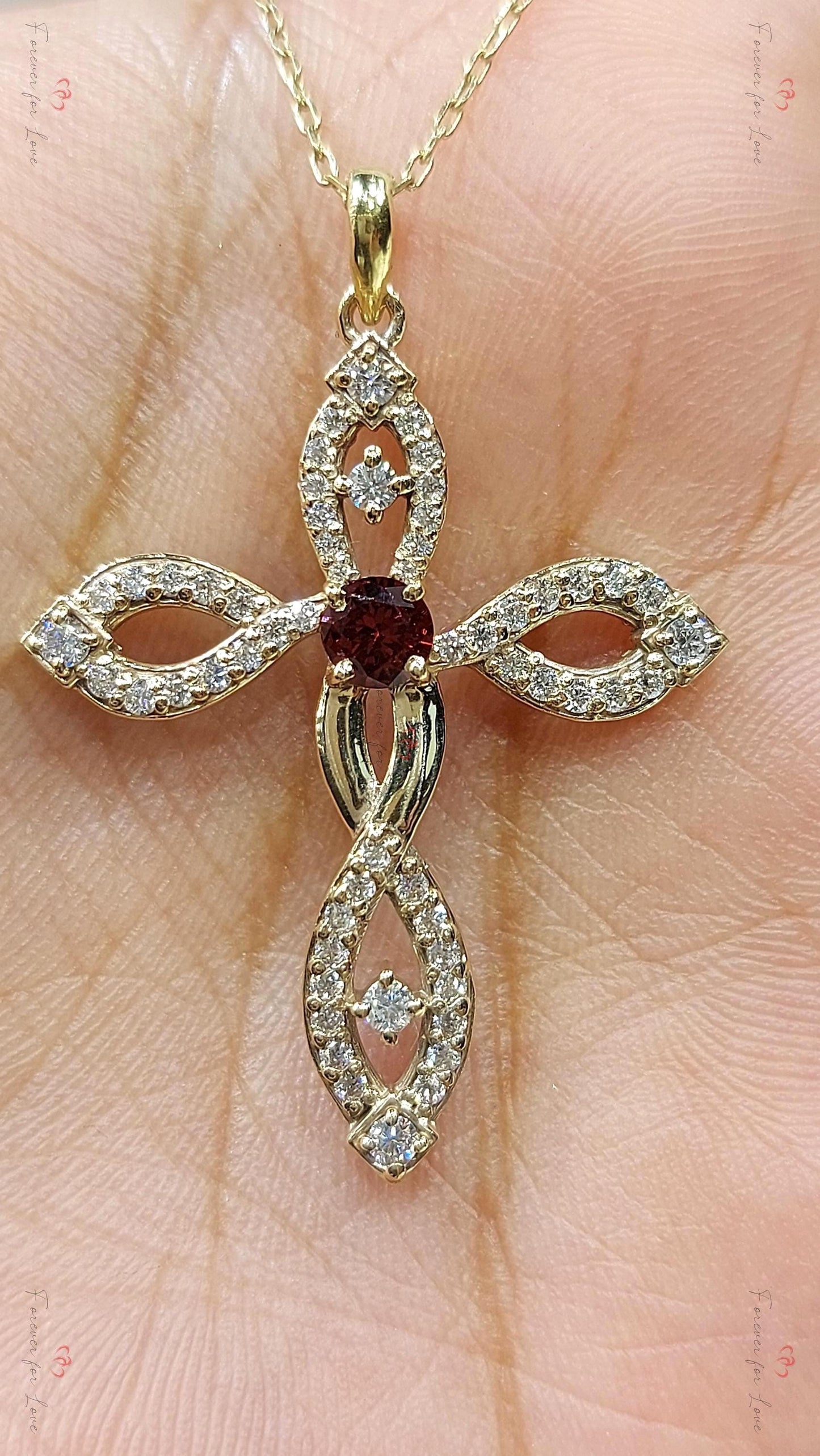 Gedrehte Goldkreuzkette mit Geburtsstein für Frauen, Diamant-Kreuz-Anhänger, Religiöser Schmuck, Christlicher Glaubens-Anhänger, Kreuz-Geschenk für Frauen Moissanite engagement ring in Gold or Platinum — custom handcrafted by Forever For Love