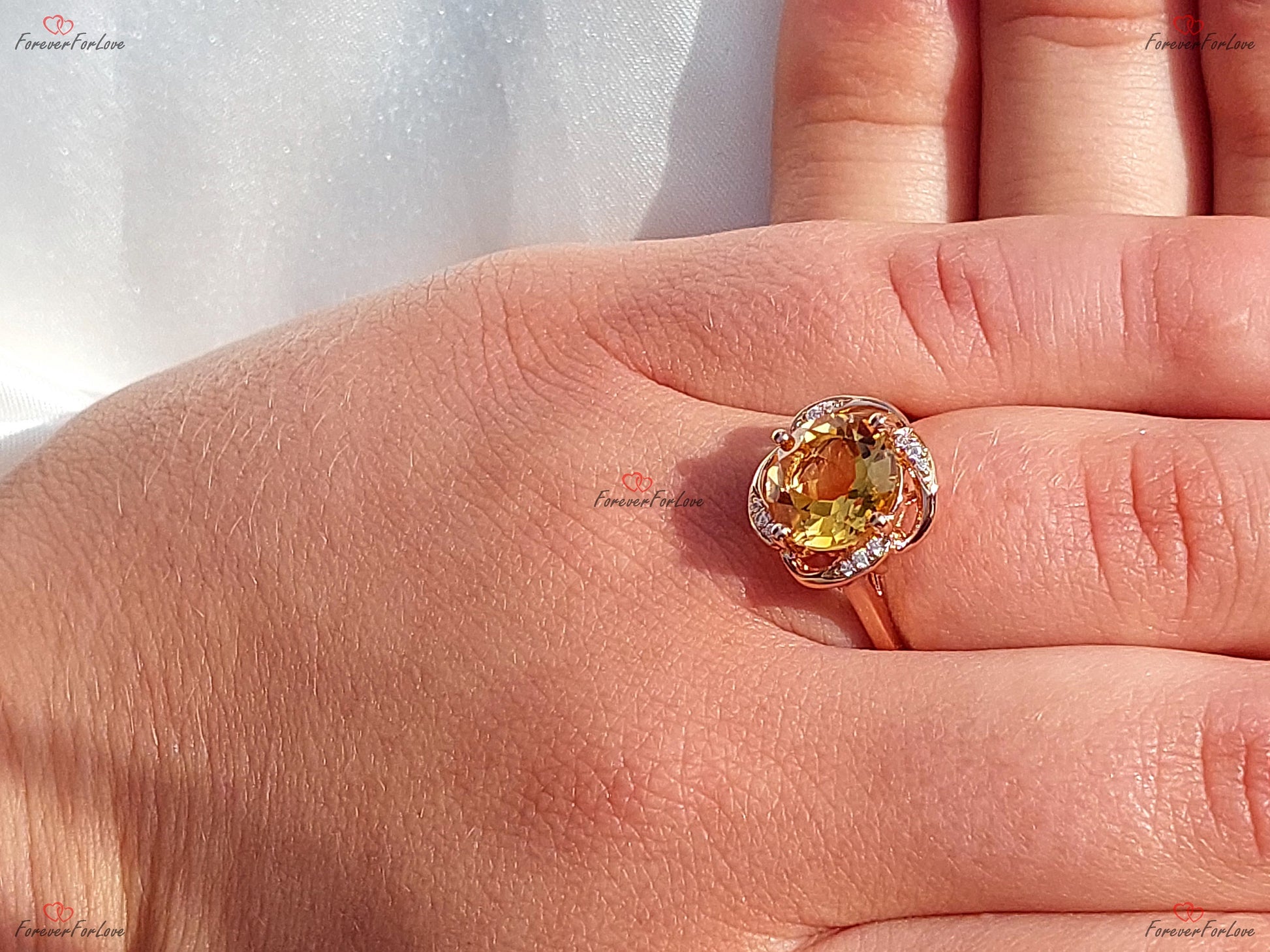 Round Natural Diamond, Citrine Ring