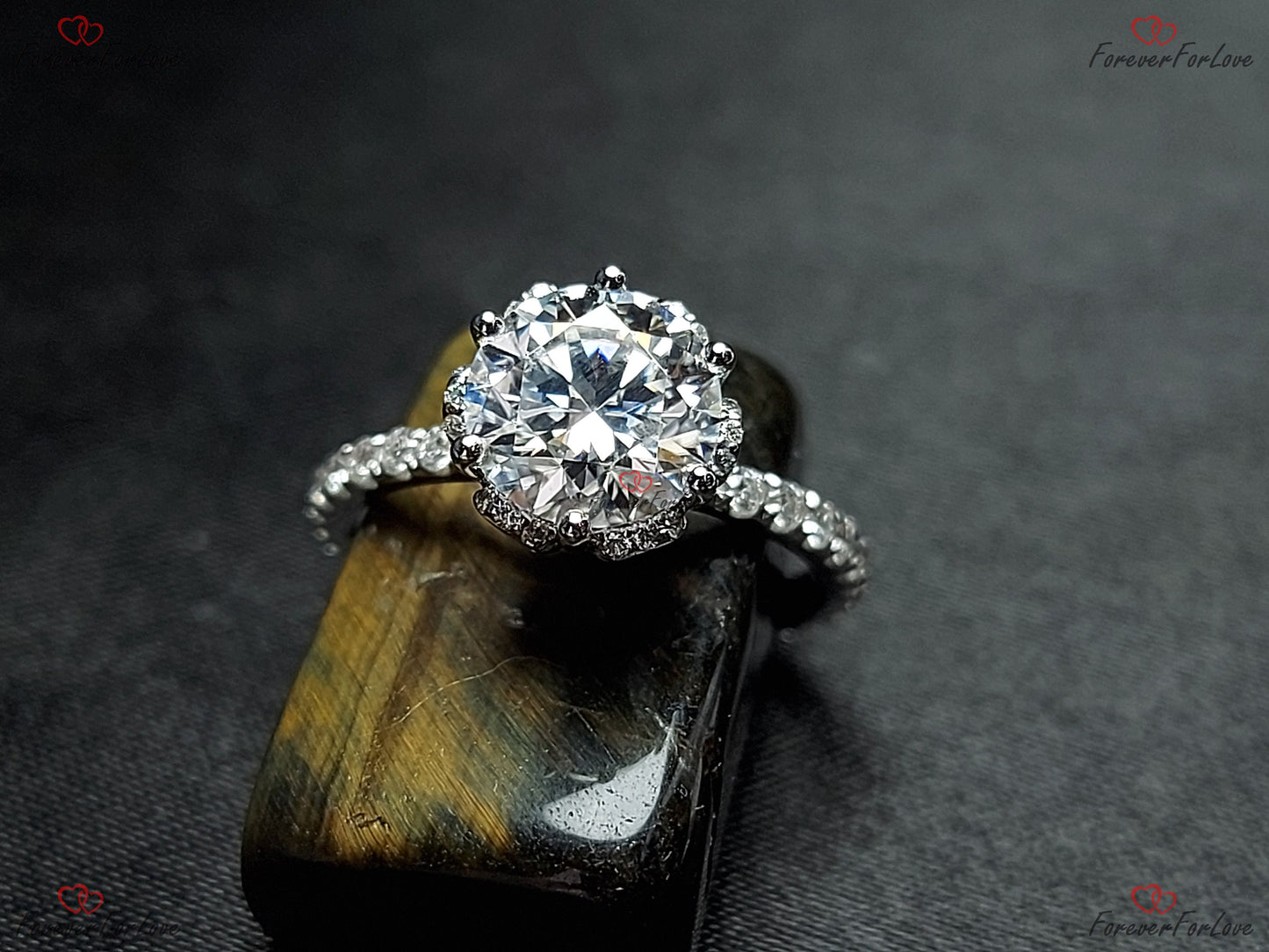 Round Moissanite Vintage Flower Prong Engagement Ring Round cut 1Ct Moissanite Brilliant Cut engagement ring in 935 Argentium Silver — custom handcrafted by Forever For Love