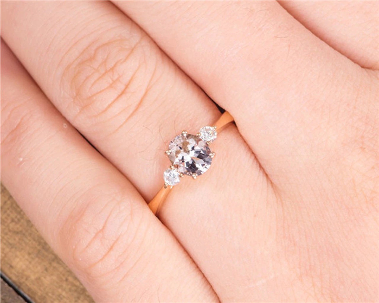 1 Ct Oval Natural Diamond, Morganite Solitaire Engagement Ring