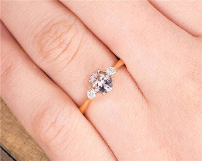 1 Ct Oval Natural Diamond, Morganite Solitaire Engagement Ring