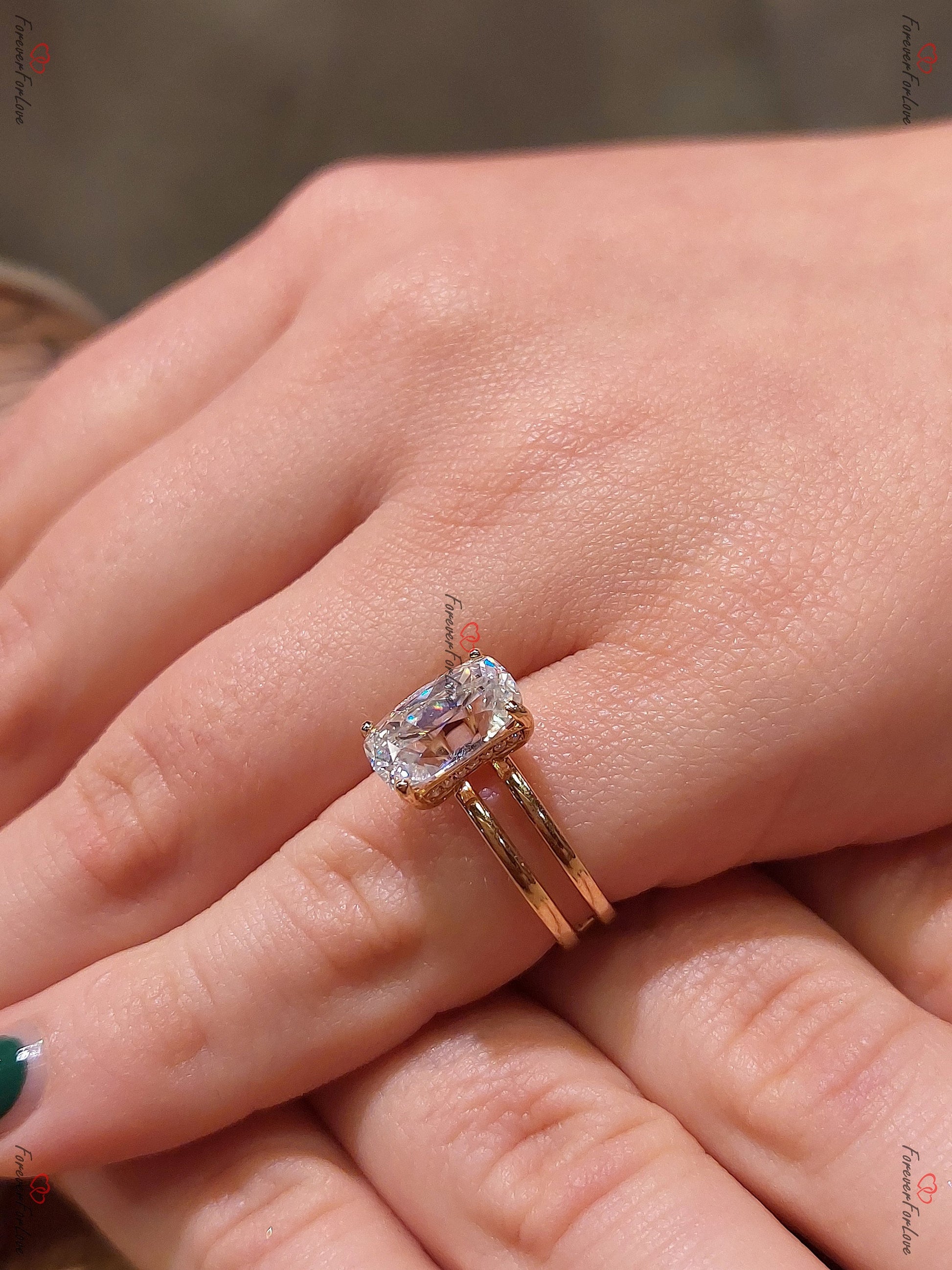 3 CT Vintage Unique OMC Cushion Cut Moissanite Ring, Solid Gold Old Cuts Ring, Hidden halo Solitaire Engagement Ring, B'day Gift For Wife.
