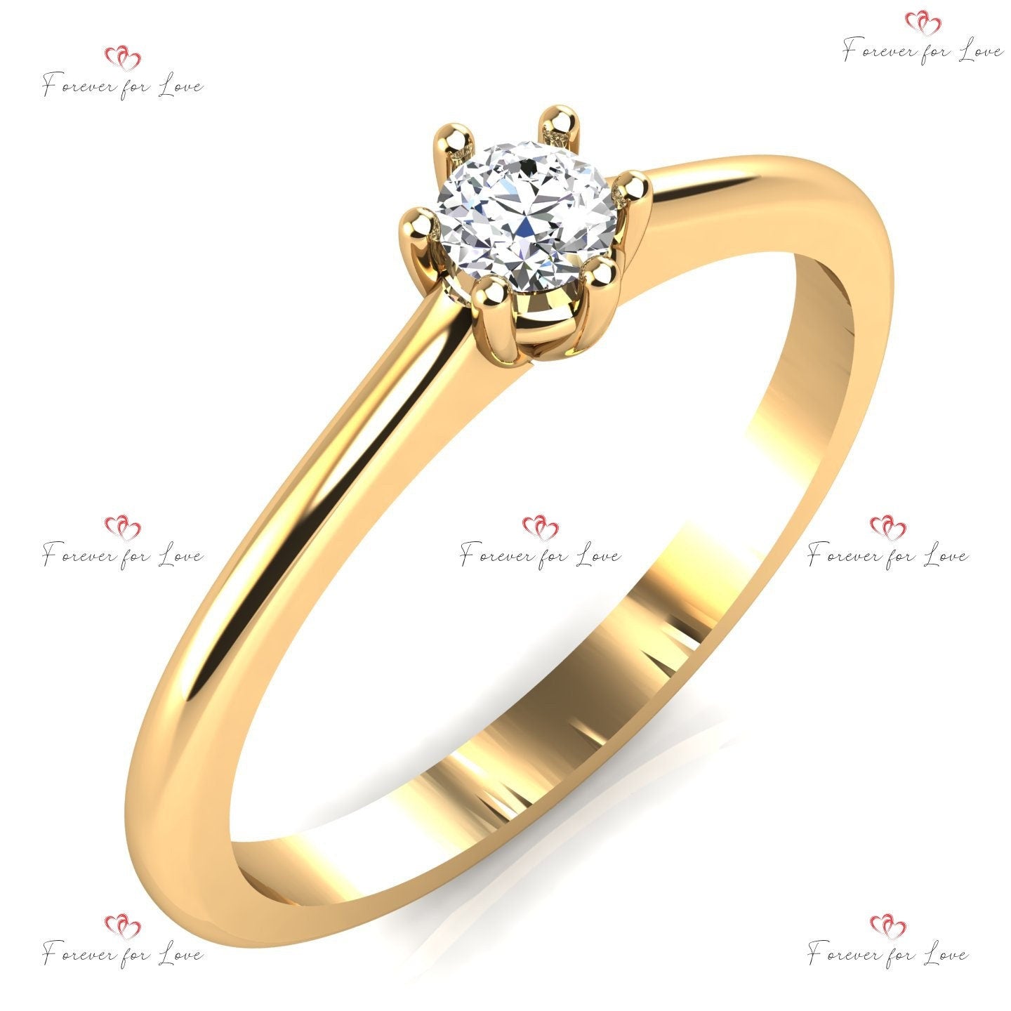 Solitaire Panier 6 Griffes avec Tige Éternité Diamant Naturel Rond Round cut 1Ct Moissanite taille brillant engagement ring in Gold or Platinum — custom handcrafted by Forever For Love