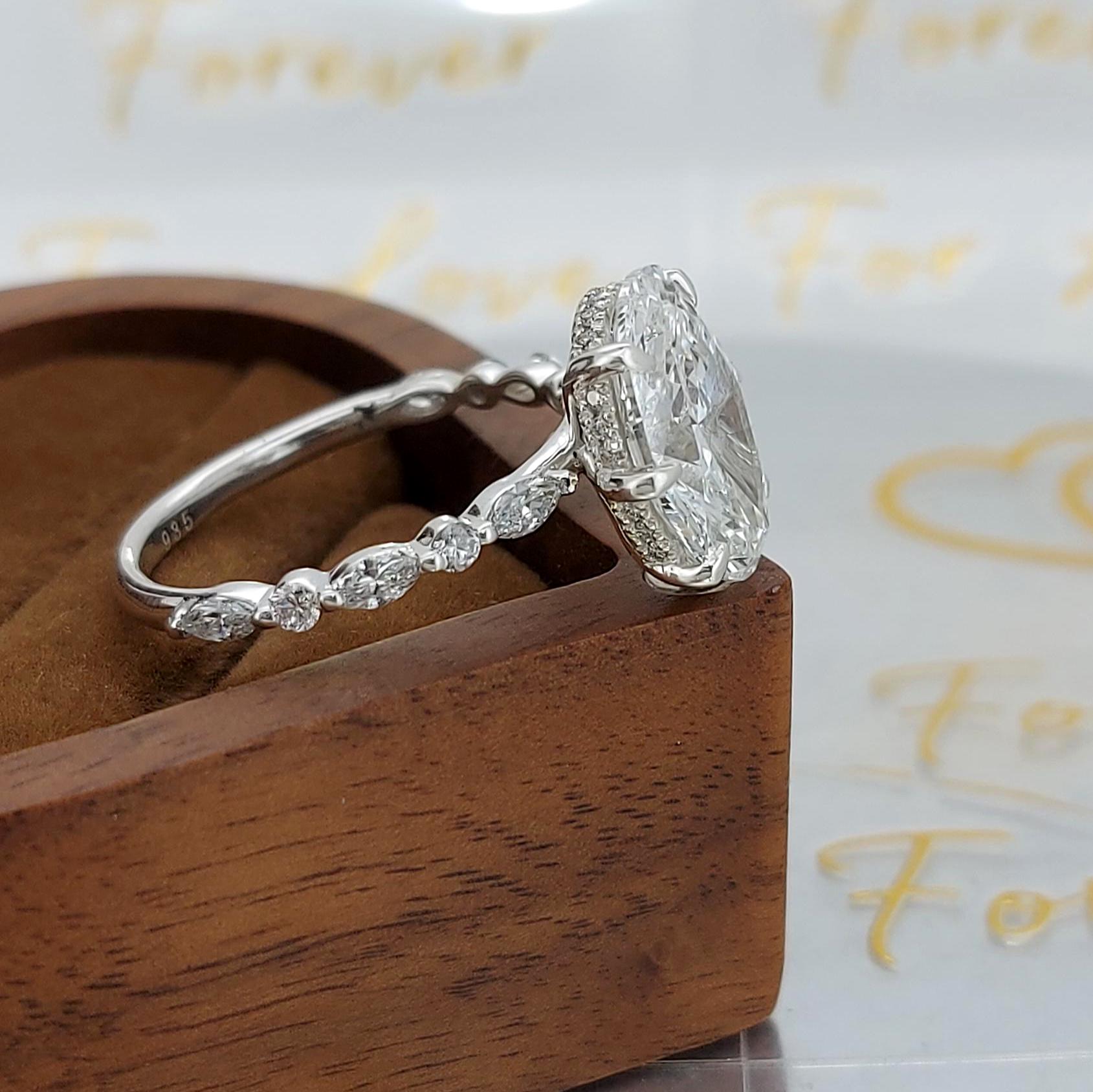 4.5 Ct IGI Certified Oval Lab Diamond Hidden Halo Engagement Ring