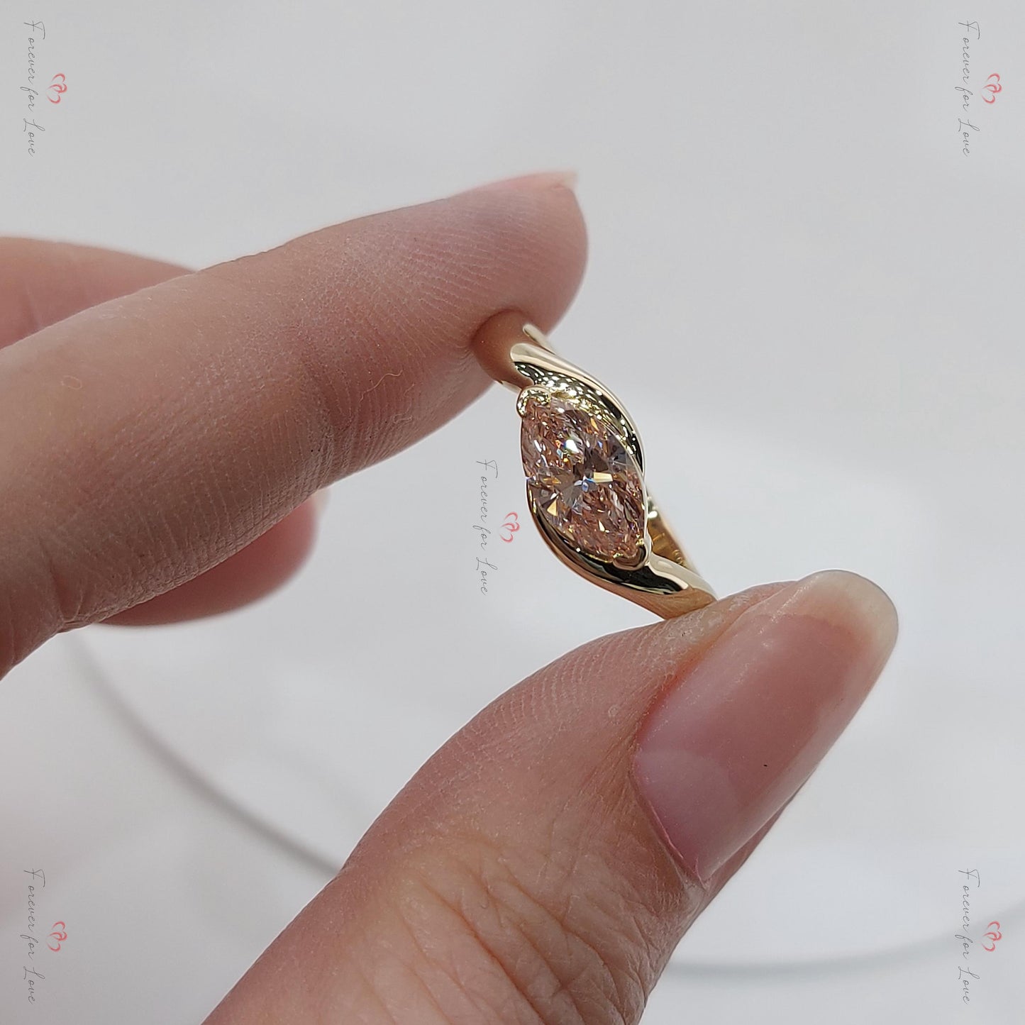 1.5 Ct Marquise Pink Lab Diamond Engagement Ring Marquise cut 1Ct Moissanite Brilliant Cut engagement ring in 935 Argentium Silver — custom handcrafted by Forever For Love