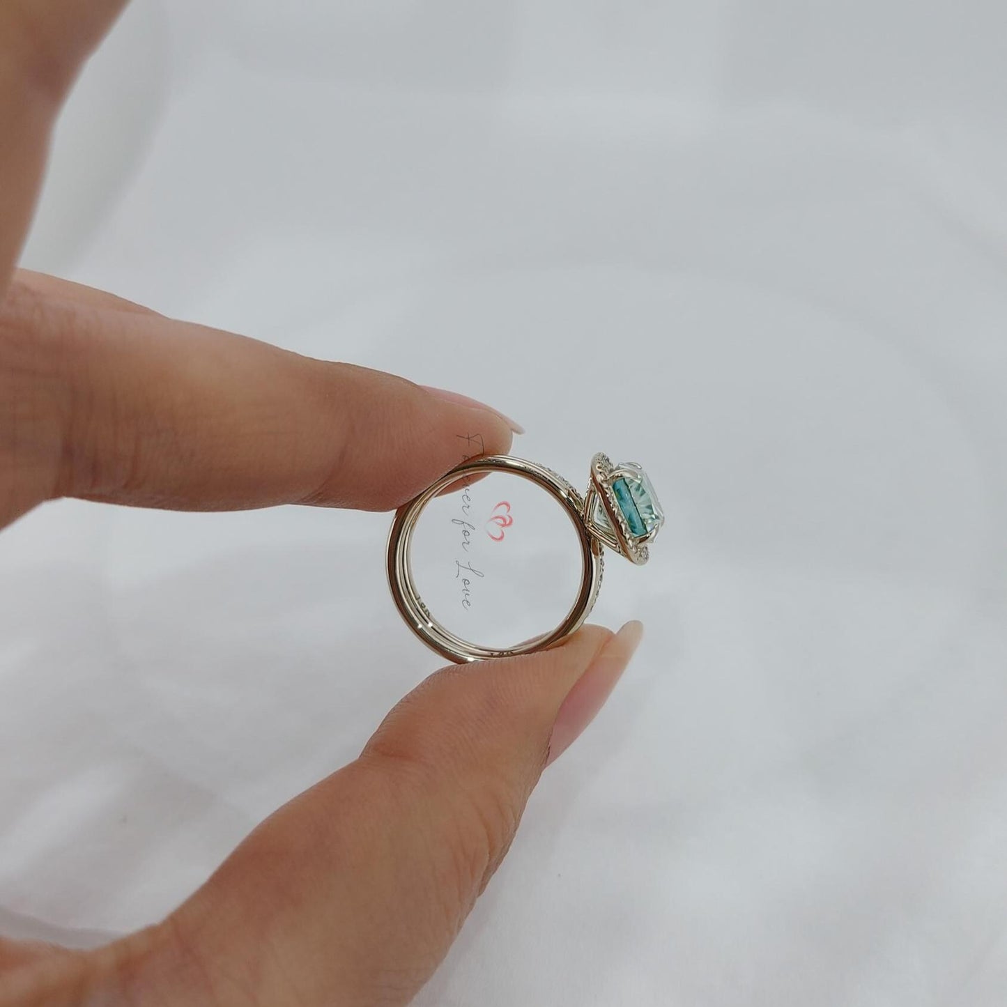 Bague de Fiançailles Solitaire 3 Carats Coussin Pierre Précieuse Cushion cut Moissanite taille brillant engagement ring in Gold or Platinum — custom handcrafted by Forever For Love