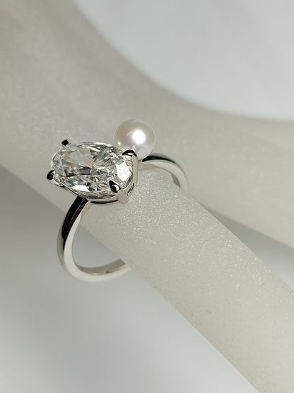Oval Cut Moissanite Engagement Ring, 3Ct Crushed ice Oval 11*7mm engagement ring, Pearl & Diamond ring, Ariana Grande's Ring.